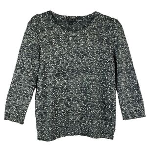 Ann Taylor 3/4 Sleeve Stretchy B&W Nubby Cotton Blend Knit Sweater Size L